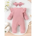 thumbnail image 3 of SUNSIOM Baby Girl 2 Piece Outfits, Round Neck Long Sleeve Ruffled Ribbed Romper + 3D Bow Headband Infant Newborn Set for Spring Fall, 3 of 6