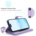 thumbnail image 3 of Wallet Case for iPhone 16, RFID Blocking Flip Cover with 7 Card Slots, Cash Compartment, Magnetic Closure, and Hands-Free Stand, Slim Protective Phone Case with Wrist Strap,Lightpurple, 3 of 6