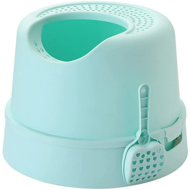 Litière d'Entrée Supérieure pour Chat avec Litière pour Chat Base de Toilette Multifonctionnelle Anti-Éclaboussures Plateau Rond Amovible PP Matériel Litière Automatique pour Chat (Couleur, Verte)