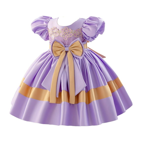 FAIWAD Toddler Baby Girls Embroidered Lace Princess Dress Puff Short Sleeve A-Lined Dress Patchwork Bow