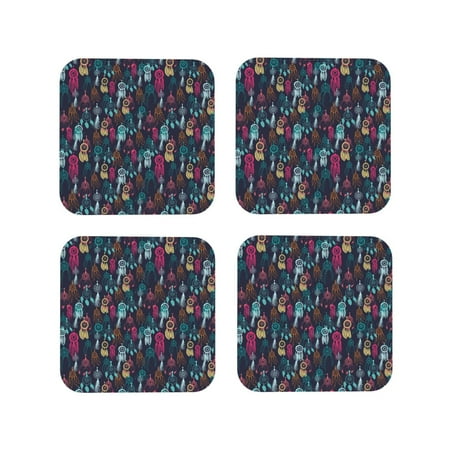 

Vsdgher Colorful Dreamcatcher1 Leather Coasters for Drinks Durable Drink Coasters 4 Set for Tabletop Protection Luxurious Home Décor and Housewarming Gift-Square