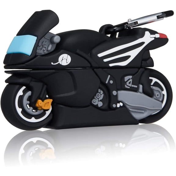 Motorcycle Shape AirPods Case, 3D Cartoon Soft Silicone Protective Mini Bag Cute Retro Creative Airpods Pro Stand Cover with Finger Loop (Motorcycle, AirPods Pro)