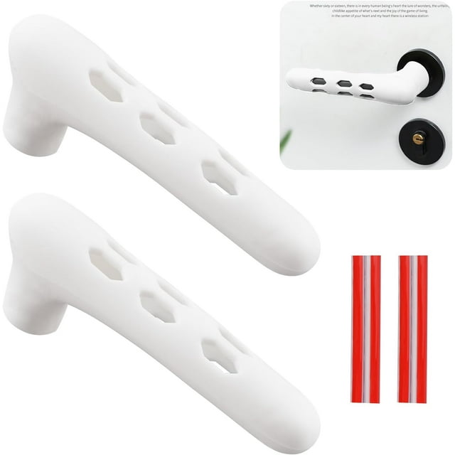 UFURMATE 2Pcs White Silicone Door Handle Covers, Anti-Static Safety Door Knob Protector for Flat Square Door Levers