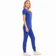 thumbnail image 6 of Xfvqtps Scrub Set for Women Solid Color V-Neck Stretch Scrub Top Elastic Waist Jogger Scrub Pants with Pocket Short Sleeve Working Nursing Uniforms Set Blue, 6 of 10