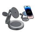 thumbnail image 3 of Mr. Gadgets Base Cargador Inalambrico 3 En 1 Giratorio 360° Luz Led Rgb, Estación De Carga Qi2 Magnetica, Compatible Con Magsafe,aluminio, Para iPhone / AirPods/ Apple Watch Color Gris, 3 of 6