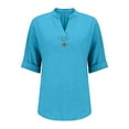 thumbnail image 4 of VJGBEGW Women Cotton Linen Tunic Tops Casual Half Sleeve 1/4 Button V Neck Shirts Loose Fit Summer Beach Vacation Blouse Sky Blue L, 4 of 9