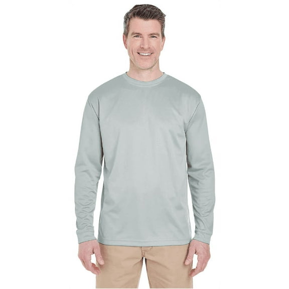 8401 UltraClub Men's Columbia Blue Cool & Dry Sport Long-Sleeve T-Shirt Grey S