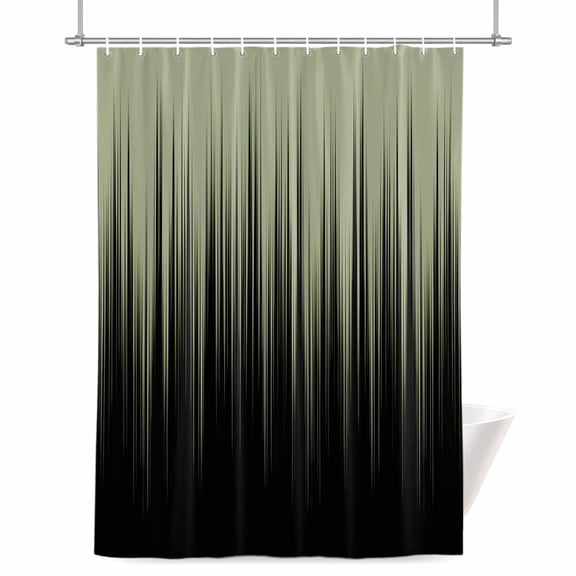 Black Green Ombre Shower Curtain, 36" x 72", Abstract Modern Lines Gradient Waterproof Bathroom Curtain Washable Shower Curtain Set with 12 Hooks
