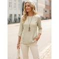 thumbnail image 2 of DARING DIVA Women's 3/4 Sleeve Trendy Business Blouse Crewneck Textured Top L Beige, 2 of 8