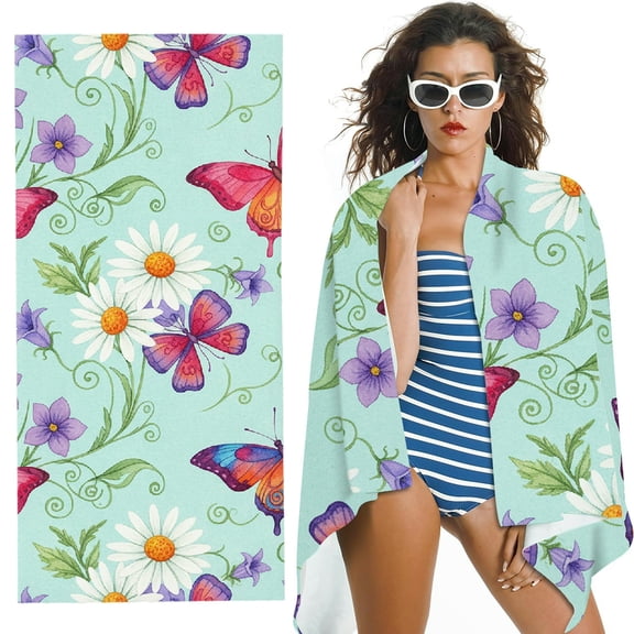 RKSupls daisy and butterfly Quick Dry Sand-Free Large Pool Beach Towel
, Ultra-Soft Microfiber for Bathroom, beach, Soft Super Absorbent- 30x60 in