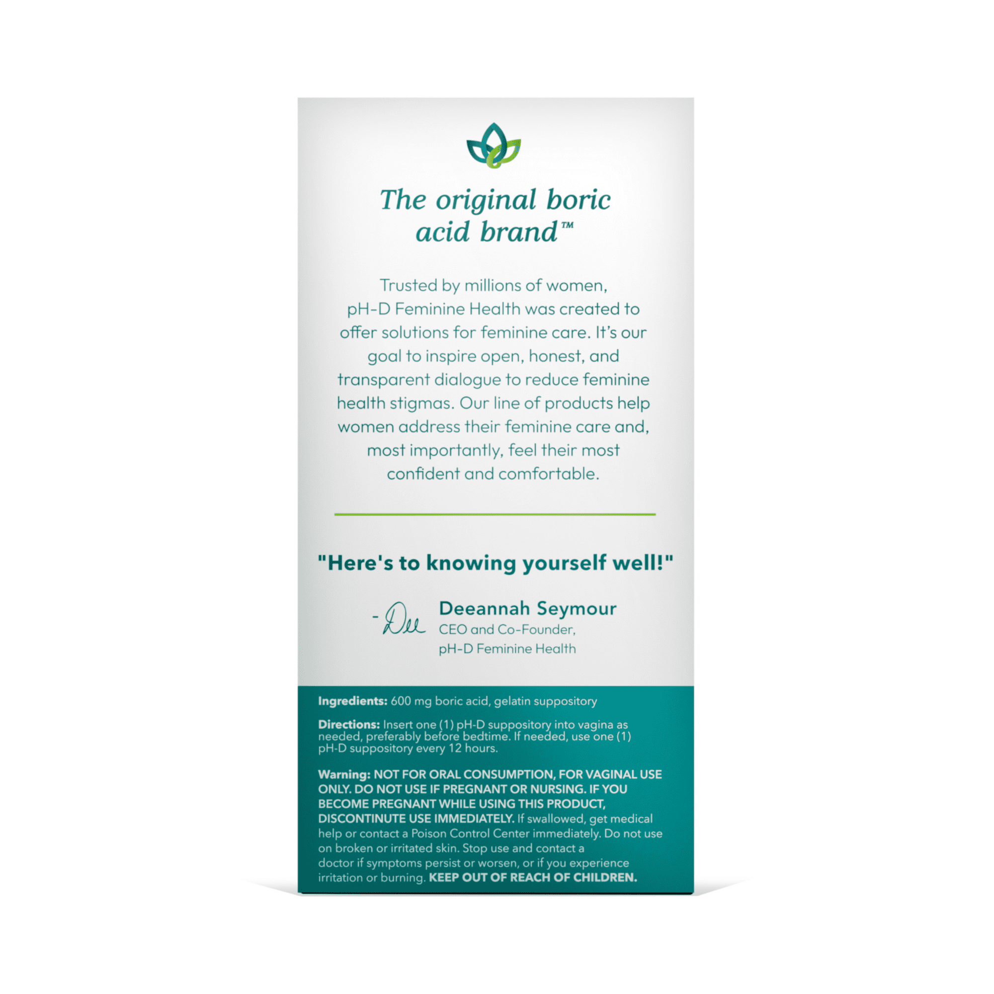 pH-D Feminine Health Boric Acid Vaginal Suppositories for Women's Health, 24 Count