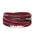 thumbnail image 2 of Pulsera de Cuero Punk para Mujeres Y Hombres, Pulsera de Regalo , rojo rojo perla, 2 of 8
