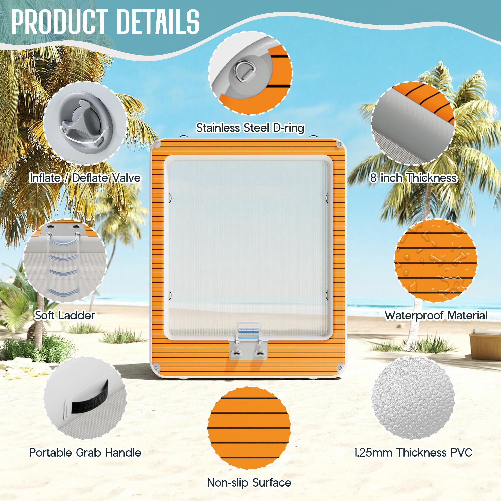 Jocisland 12×10FT Inflatable Sea Pool, Floating Swimming Pool Platform with Safety Net, Modular Swim Air Dock with Electric Air Pump for Ocean Party
