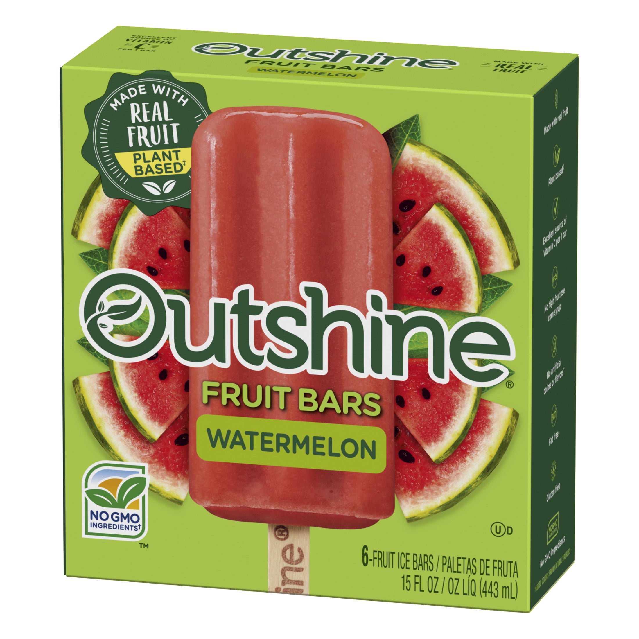 Outshine Watermelon Frozen Fruit Bars, Non-GMO, Gluten Free, 6 Count