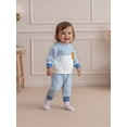 thumbnail image 5 of BemeyourBBs Toddler Baby Boy Fall Winter Outfit Newborn Infant Baby Boys Clothes 0 6 12 18 24 Months 2 3 Years Waffled Stripe Long Sleeve Hoodies Top Elastic Waist Pockets Jogger Pants 2 Pcs Set, 5 of 9
