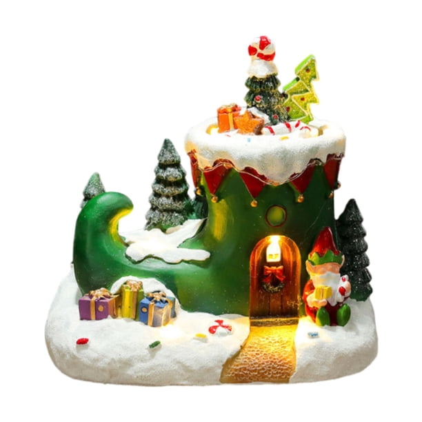 Adorno de escritorio en miniatura iluminado con escena de nieve navideña, artesanía decorativa con Bota