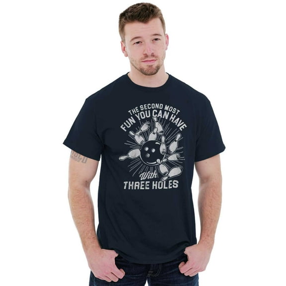Fun With Three Holes Funny Bowling Men's Big & Tall Crewneck Graphic Tee Brisco Brands 2X