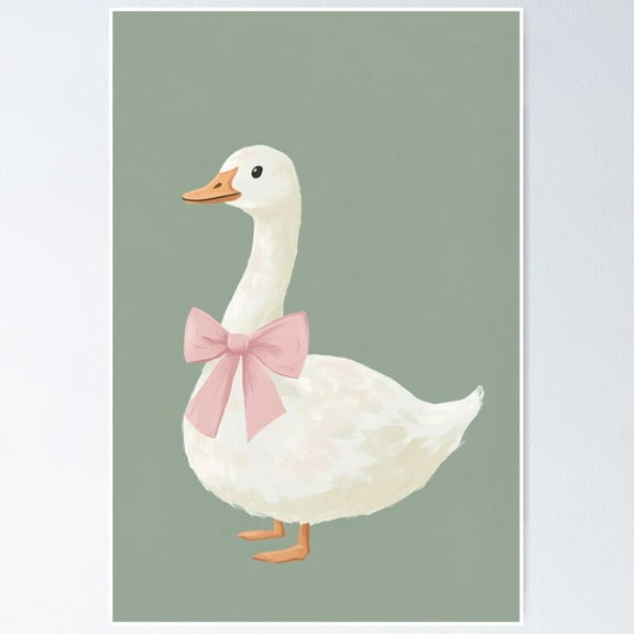 Sage Green Silly Goose with Pink Bow Girl Nursery Poster - KIRA.819, UNFRAMED-8x12