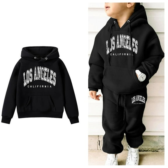 LIUYUNNN Kids Sweatsuit Set for Girls 2PC Long Sleeve Black Letter California Pullover Hoodie and Jogger Pants Warm Fall Winter Clothes 11-12 Years Boy Clothes Boys Girls Autumn and Winter Outfits