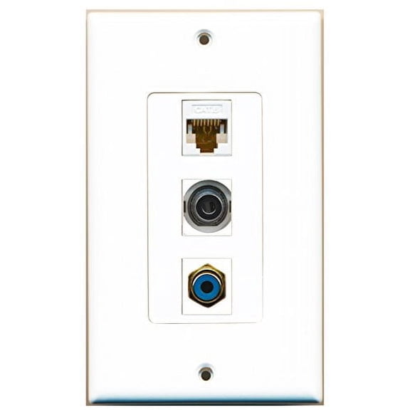 RiteAV - 1 Port RCA Blue and 1 Port 3.5mm and 1 Port Cat6 Ethernet White Decorative Wall Plate Decorative