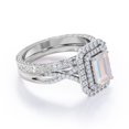 thumbnail image 3 of JeenMata 1.5 carat Emerald Cut Real Moonstone and Moissanite - Infinity Duo Halo - Art Deco Filigree Wedding Ring Set - 18K White Gold Plating over Silver, 3 of 6