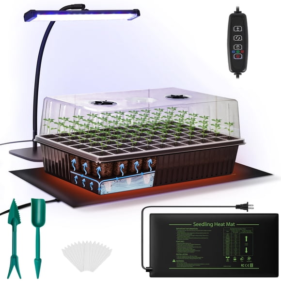 Kit de inicio de semillas DazSpirit de 60 celdas con luz de cultivo y manta térmica
