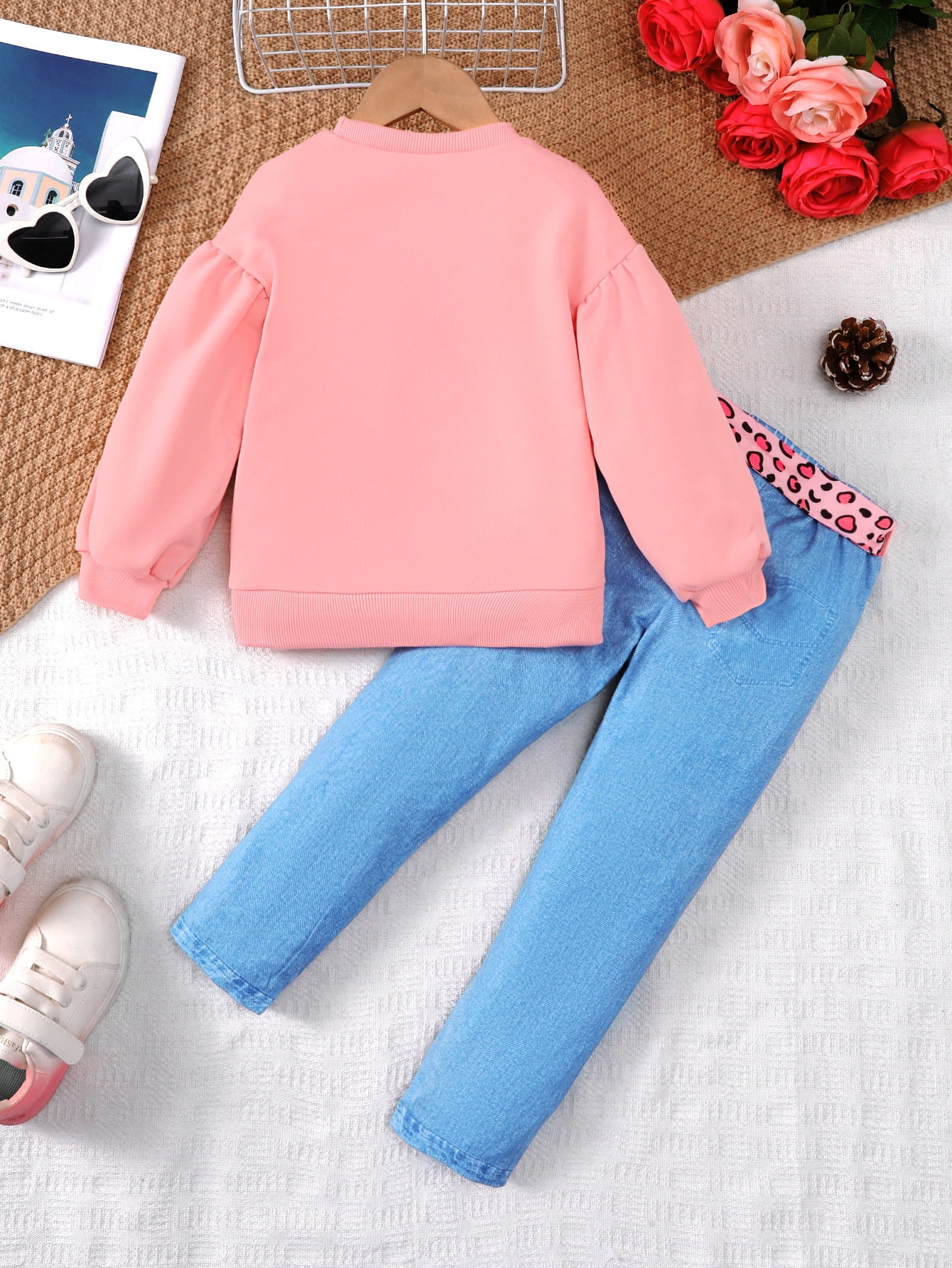 4T Baby Girls Clothes 4T Girls 2PCS Outfits Set Round Neck Toddler Girls Long Sleeve Top Pants Set Pink