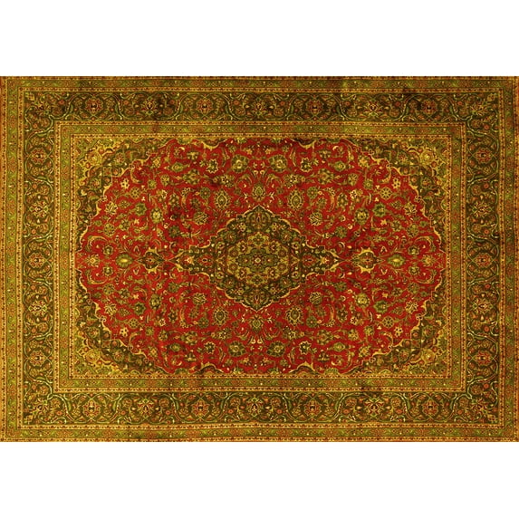 Ahgly Company Machine Washable Indoor Rectangle Medallion Yellow Traditional Area Rugs, 3' x 5'