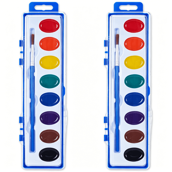 CCOCC Watercolor Paint Set - 8 Classic Washable Paint Colors with Paint Brush - Non-Toxic Water Color Paint Sets for Kids & Adults - Ideal for Art, Crafts & School Supplies (Pack of 2)
