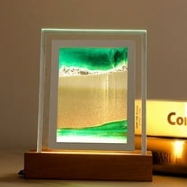 Moving Sand Art Table Lamp Green Square Design USB Powered Night Light - 360 Rotation Home Bedroom Decor Office Desk Gift Idea(Green-5.9x1.77x7.87in)
