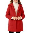 thumbnail image 2 of Girls Hooded Wool Blend Coat Long Sleeve Single Breasted Mid Length Overcoat with Patch Pockets Red 14-15 Years, 2 of 9
