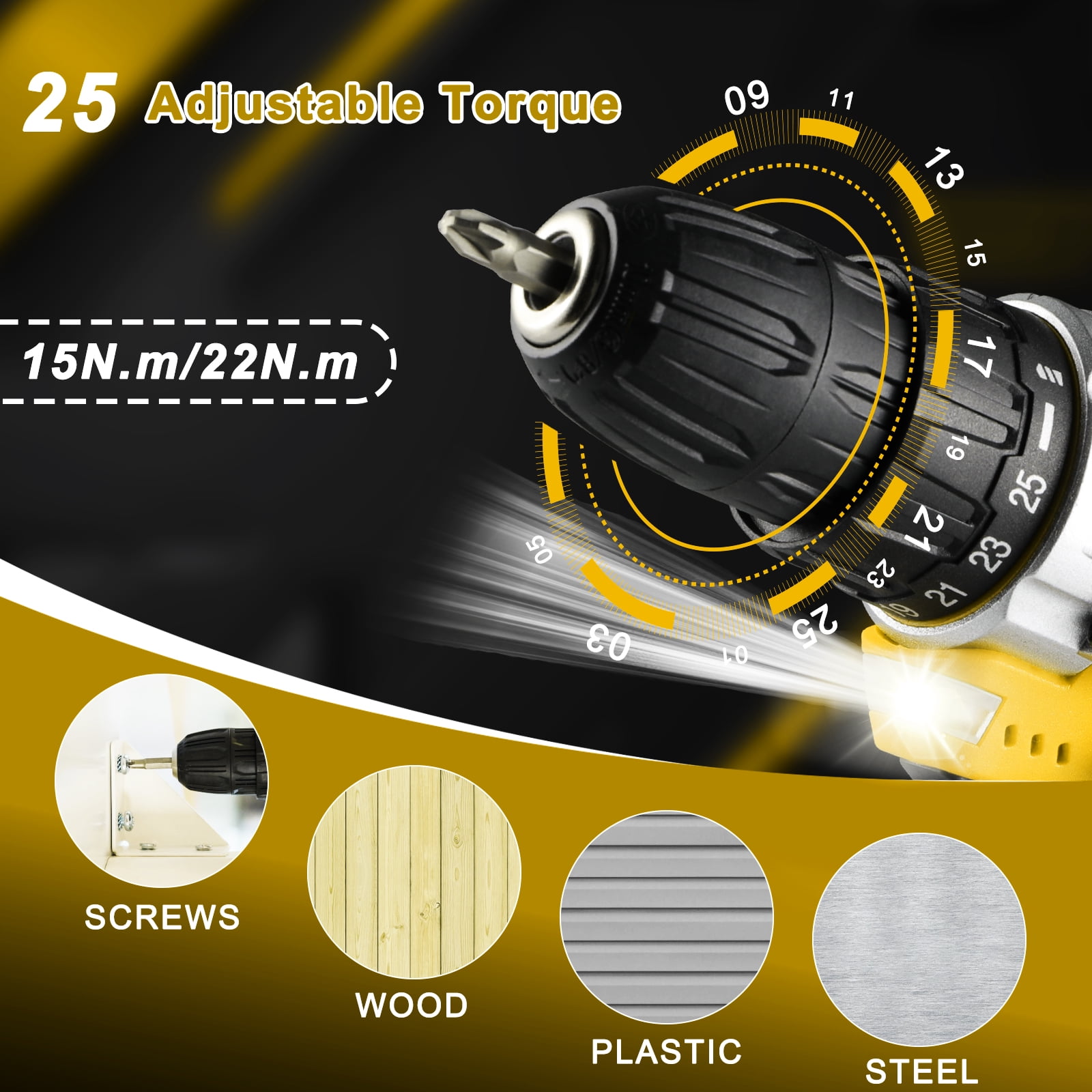 TLGREEN 12V Cordless Drill Tool Set - 139 Piece, 2Ah Battery, 2-Speed Adjustable Power & Rapid Charging Magnetic drill, Home Tool Kit for DIY, Repairs, Gift for Father, Yellow