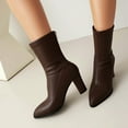 thumbnail image 4 of Dakaela Women's Sock Boots Chunky Heel Ankle Booties Stretch Fall Winter Slip on Mid Calf Boots Brown 7, 4 of 6