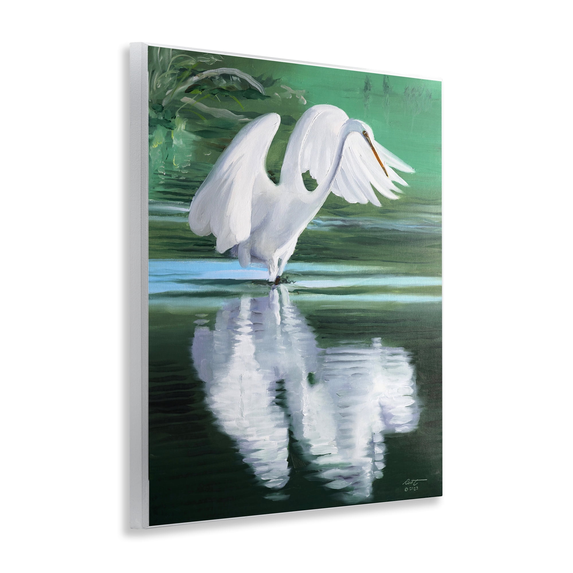 Stupell Industries Egret Flapping Wings Animals & Insects Painting Unframed Art Print Wall Art, 11 x 14