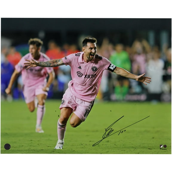 Lionel Messi Inter Miami CF Autographed 16" x 20" Pink Jersey Celebrating Photograph - Icons - Fanatics Authentic Certified