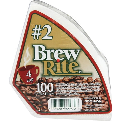 Brew Rite 2 Cone Coffee Filters, 100 Count.   Perfect for eight to twelve cup #4 cone coffee makers