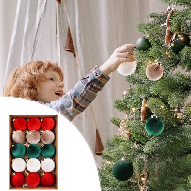 Bolas navideñas de terciopelo flocadas TUTUnaumb de 3.15 pulgadas, adornos navideños con degradado flocado, 15 piezas, adornos navideños para fiestas, bodas, decoración colgante para árbol de Navidad