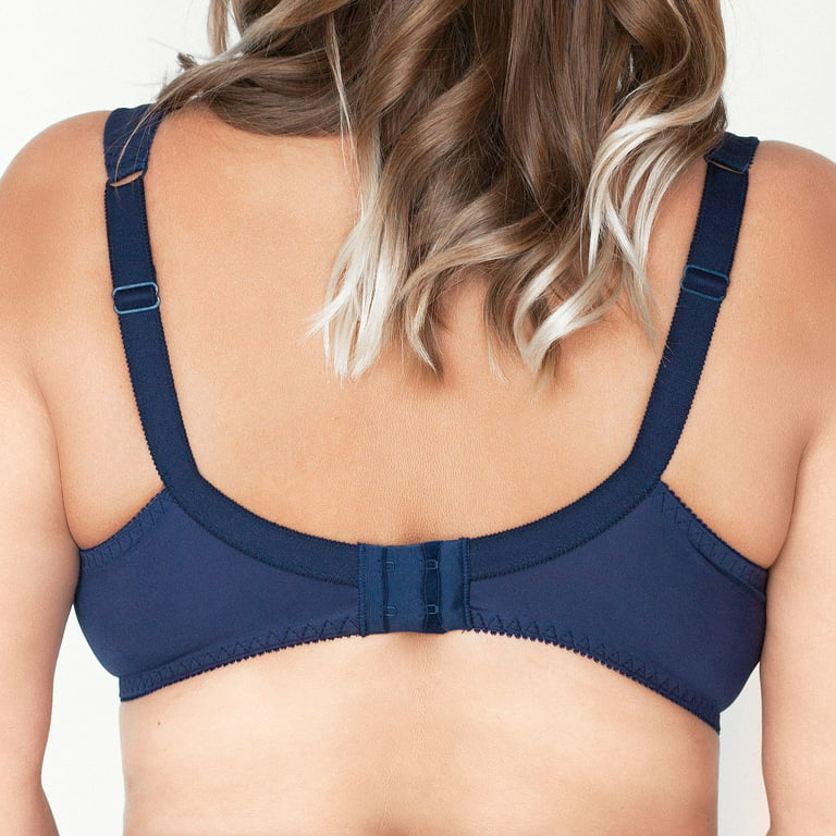 Underwire Full Coverage Bra Wide Straps Support Panels Plus Size 34 36 38  40 42 44 46 48 / C D E F G H I J (42H, Navy)