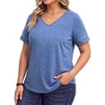 thumbnail image 3 of WellSize Plus Size V Neck Tops for Women Dressy Lace Short Sleeve Shirts Casual Summer Tunic Blouses, 3 of 8