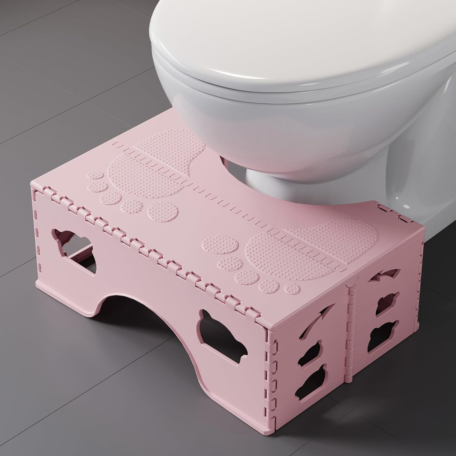 Superior Hub Foldable Poop Stool Adult, 7 Inch Collapsible Toilet Stool Squat, Portable Squatting Potty Toilet Steps for Travel, Bathroom Pooping Stools for Adults, Pink
