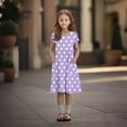 thumbnail image 4 of Lumtrix Girls Short Sleeve Boho Polka Dot A-Line Dress with Pockets Summer Casual Lightweight Sundress for 3-14 Years Light Purple 110, 4 of 8