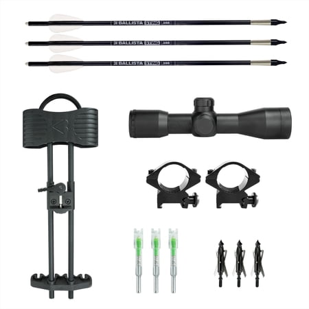 Ballista Crossbow Hunting Kit – 4×32 Scope 16 STING Carbon Bolts 100gr Broadheads Lighted Nocks 4-Arrow Picatinny Quiver