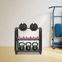 ToppiJoy 2-Tier Free Standing Dumbbells & Kettlebells Weight Stand, Multifunctional Weight Rack Fitness Equipment Storage Rack for Home & Office & Gym