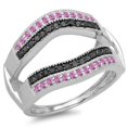 thumbnail image 1 of Dazzlingrock Collection 10K Bague de Protection Ronde Rose Saphir & Diamant Noir Double Rangée pour Mariage, Or Blanc, Taille 5.5, 1 of 1