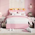 thumbnail image 3 of YUSAZENS Full Size Velvet Upholstered Bed Frame with LED Light, MDF Structure 2 Underbed Storage Drawers, Floor Standing Soft Platform Bed No Box Spring Needed,  Pink, 3 of 9