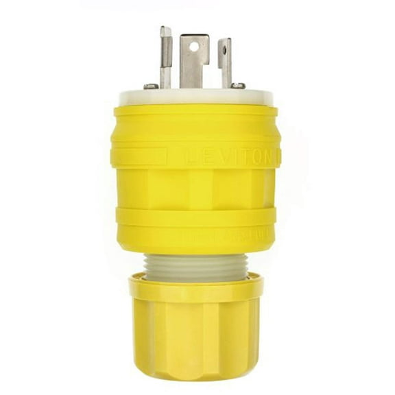 Leviton 30 Amp, 250 Volt, Locking Plug, Industrial Grade, Grounding, Wetguard, 28W48, Yellow