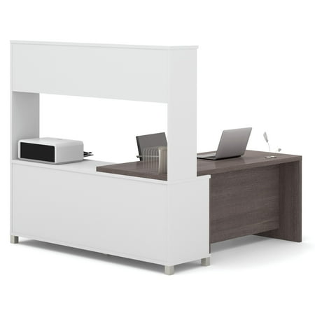 UPC: 0063753045773 | Bestar Pro-Linea L-Shaped Desk with Metal Legs and Hutch