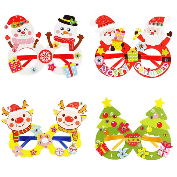 4 Ensembles Christmas Glasses Mignon Cartoon DIY Drôle Glasses Party Faveur Glasses