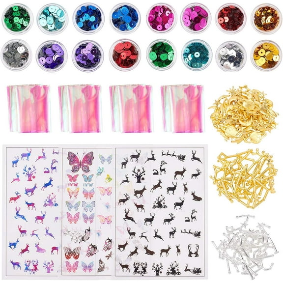 117PCS Resin Jewelry Making Supplies Kit Resin Accessories Supplies Kit for Jewelry Alloy Resin Fillers Plastic Picture Stickers Paillette Beads Glass Foils Making DIY