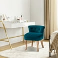 thumbnail image 3 of Makeup Vanity Stool Dressing Table Accent Chair Set of 2 Velvet Tufted Upholstered Cushioned Wood Leg Home Bedroom Living Room Teal, 3 of 8